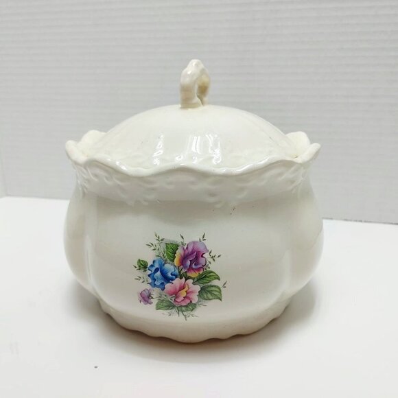 Vintage Ratauds Covered Serving Dish 1960's England Vanilla White w/ Roses - Picture 1 of 6